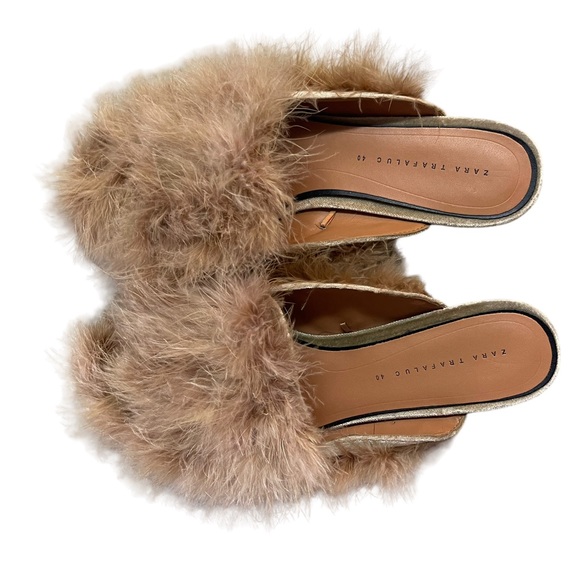 Zara Trafaluc Feathered Fuzzy Slip On Mules Size 40 - Picture 9 of 9